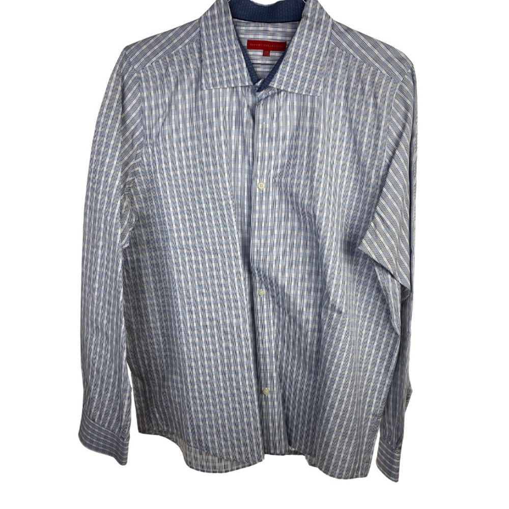 Report Collection Men’s Long Sleeve Dress Shirt – XXL – Blue & White